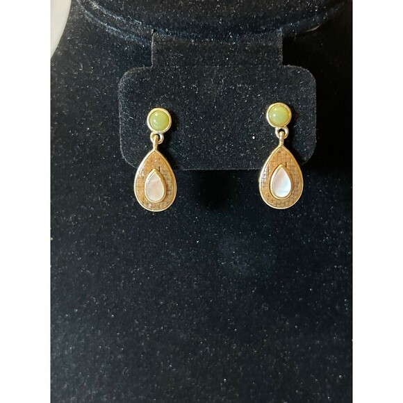 Vintage Gold Tone Earrings White Stone - Picture 1 of 4